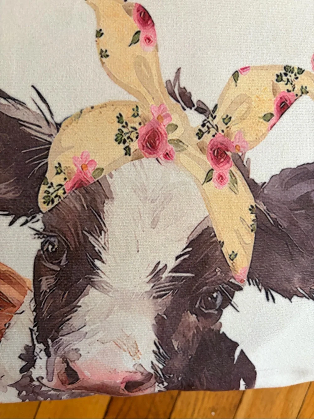 NEW Hay Girl Hay Decorative Cow Throw Pillow Case zipper White Pink Floral